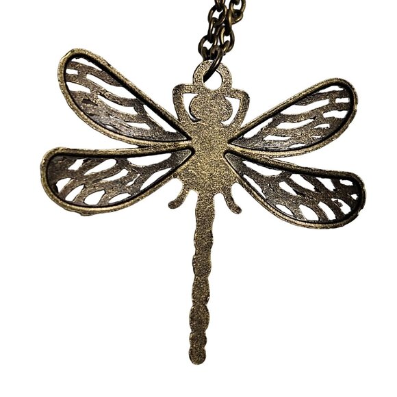Vintage Dragonfly Pendant Necklace Turquoise Stone Bronze Chain Fashion Jewelry - Picture 4 of 6